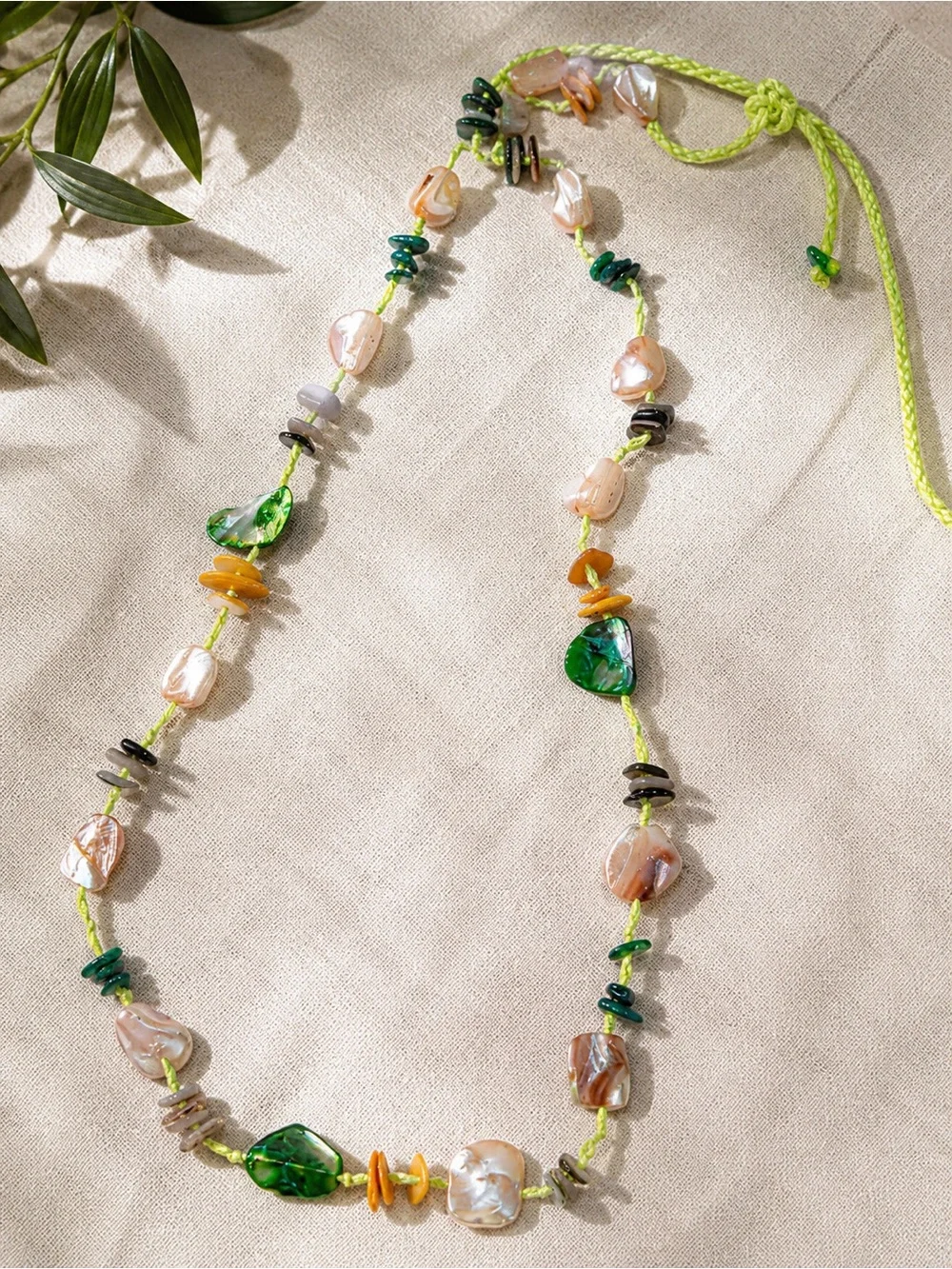 Free People Ariana Ost At The Market Necklace Shell Crystal Beaded Boho Coastal